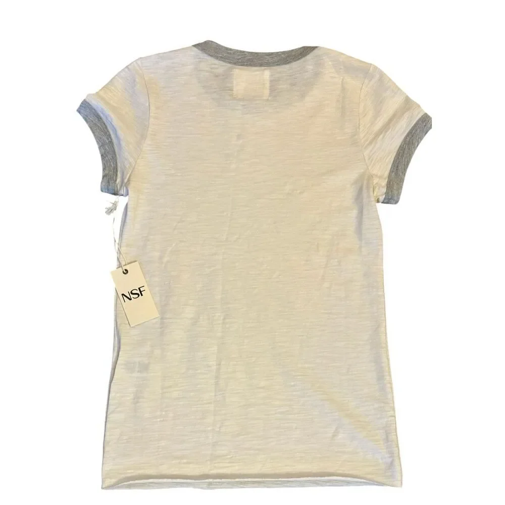 NSF Bodhi Shrunken Ringer Tee Shirt in Ivory/Heather Grey New With Tags Size XS
